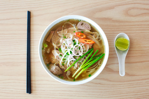 Asian green hotpot with rice noodles...