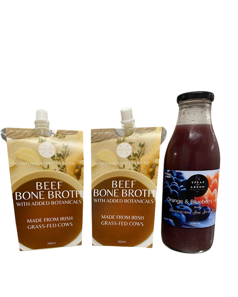 Grass Fed Beef Bone Broth with Botanicals x 2 and Orange & Blueberry Bone Broth Juice Multi Pack