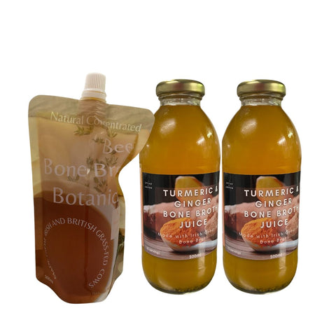 2 x Turmeric and Ginger Bone Broth Juice and 1 Botanical Broth