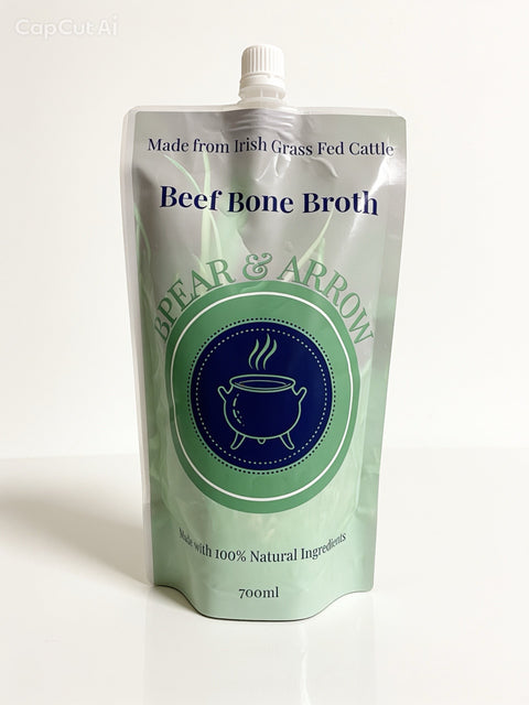 Natural Beef Bone Broth (700ml) Plain & Turmeric and Gingetr Bone Broth shots