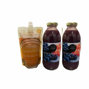 2 blueberry and 1 plain, Orange Blueberry and one Plain Bone Broth